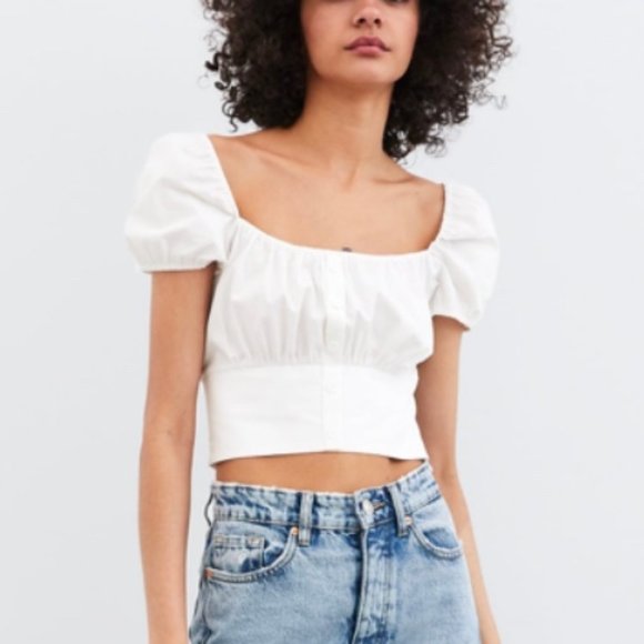 polka dot puff sleeve top zara